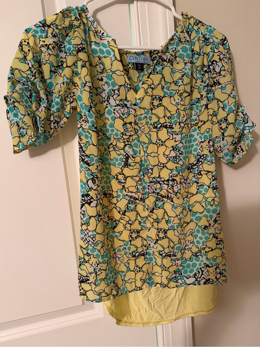 Cynthia Cynthia Rowley Women's Yellow & Teal Floral Print Blouse